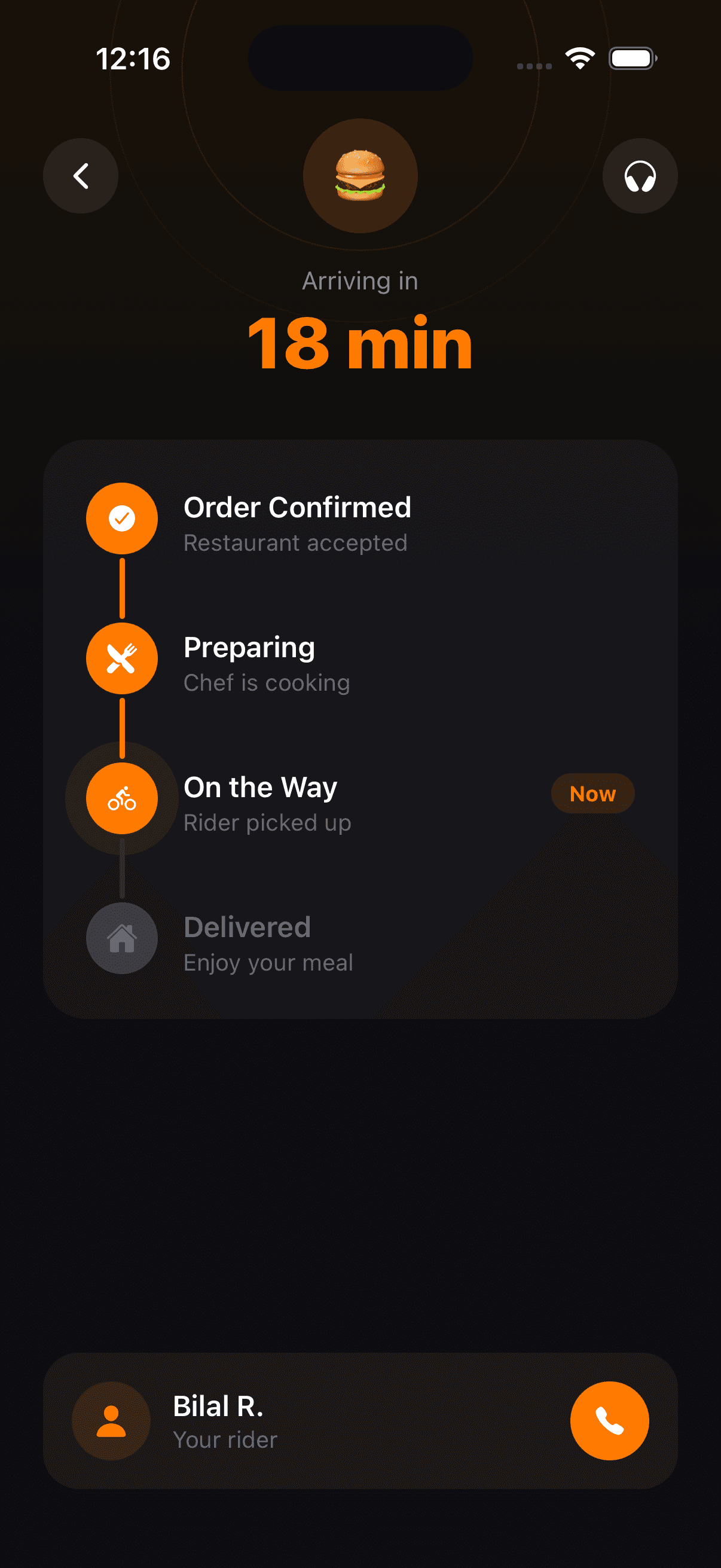 Food Delivery Order Tracking in React Native — The bag bounces when the order goes out for delivery